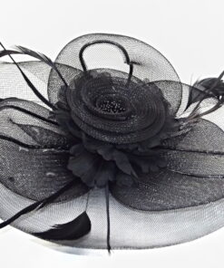 Black Fascinator with Beads, Feathers And Flower