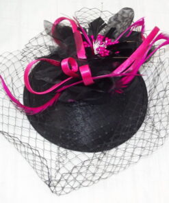 Black Fascinator Pink Ribbon Feathers Alligator Clip