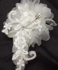 Alternative view of Off White Elegant Flower With Pearls And Crystals Bridal Hair Clip Fascinator Headpiece