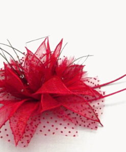 Alternative view of Fascinator Red With Mesh Sinamay Flowers And Clip