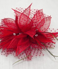 Fascinator Red With Mesh Sinamay Flowers And Clip
