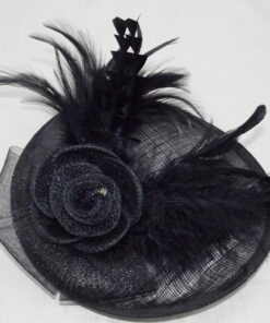 Sinamay Black Fascinator With Feathers And Flower