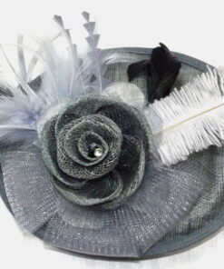 Sinamay Grey Fascinator With Feathers And Flower