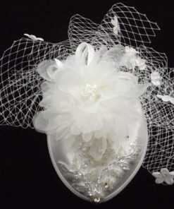 Off White Bridal Fascinator With Diamontes Crystals And Hair Clips