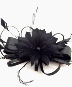 Black Fascinator with Feathers Flower And Ribbon