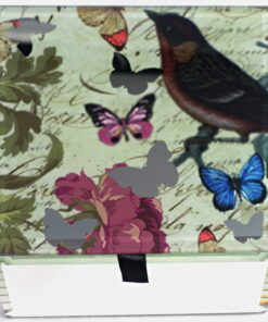 Glass Trinket Box With Butterflies And Bird On Lid