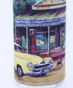 Holden Yellow FJ Ute At Corner Store Neoprene Stubby Holder Cooler - Jenny Sanders