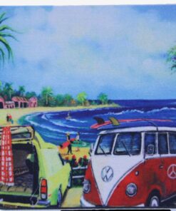 Red VW Kombi and Holden Sandman Neoprene Coaster - Jenny Sanders