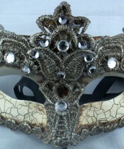 Masquerade Venetian Mask Silver Lace Diamonte Crackle