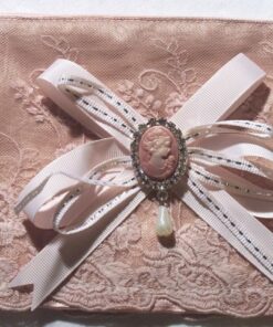 Lace Zip Clutch or Makeup Bag With Cameo