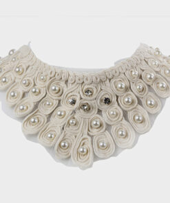 Cream Fabric Necklace Collar Decorated Pearls And Diamontes