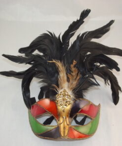 Venetian Masquerade Mask Multi Coloured With Black Feathers