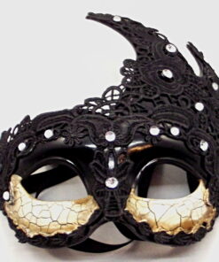 Venetian Masquerade Black Lace Colombina Crackle Mask