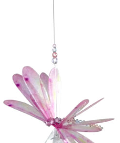 Large Pink Dragonfly Suncatcher With Teardrop Crystal