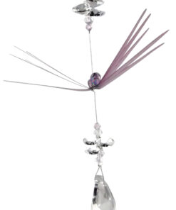 Pink Dragonfly Suncatcher With Almond Shaped Crystal