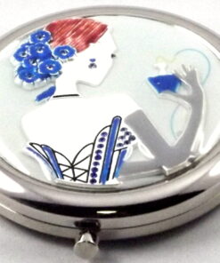 Vanity Fair Compact Mirror Yvette Jordan Mademoiselle Blue Silver