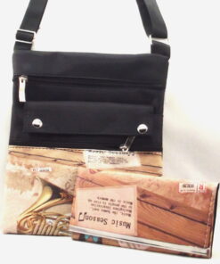 Crossbody Handbag And Wallet Set With French Horn And Butterflies
