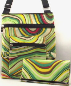 Abstract Green Swirls Pattern Crossbody Handbag And Wallet Set