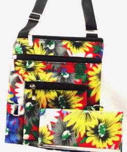 Floral Pattern On Red Background Crossbody Handbag And Wallet Set