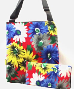 Alternative view of Floral Pattern On Red Background Crossbody Handbag And Wallet Set