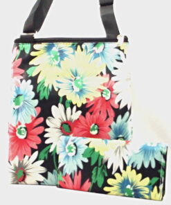 Alternative view of Floral Pattern On Black Background Crossbody Handbag And Wallet Set