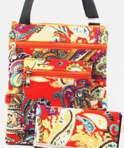 Paisley Pattern On Orange Background Crossbody Handbag And Wallet Set