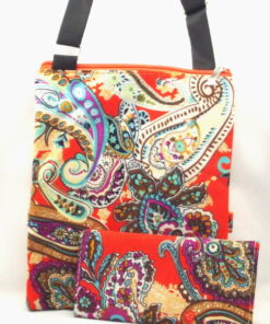 Alternative view of Paisley Pattern On Orange Background Crossbody Handbag And Wallet Set