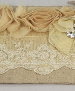 Linen Zip Clutch Bag With Lace And Roses Small