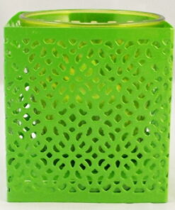 Filigree Metal Green Square Candle Tealight Holder With Glass Insert