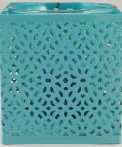 Filigree Metal Blue Square Candle Tealight Holder With Glass Insert Set of 3