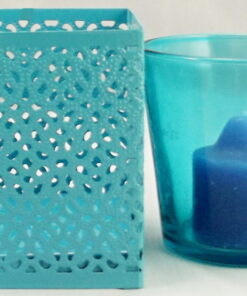 Alternative view of Filigree Metal Blue Square Candle Tealight Holder With Glass Insert Set of 3