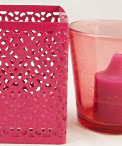 Alternative view of Filigree Metal Pink Square Candle Tealight Holder With Glass Insert Set of 2