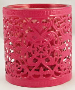 Filigree Metal Pink Round Candle Tealight Holder With Glass Insert Set of 2