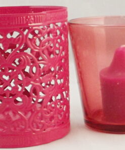 Alternative view of Filigree Metal Pink Round Candle Tealight Holder With Glass Insert Set of 2