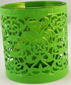 Filigree Metal Green Round Candle Tealight Holder With Glass Insert Set of 3