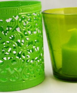 Alternative view of Filigree Metal Green Round Candle Tealight Holder With Glass Insert Set of 3