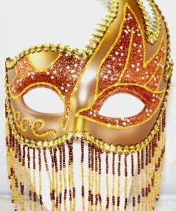 Venetian Masquerade Colombina Mask Bronze With Beaded Fringe
