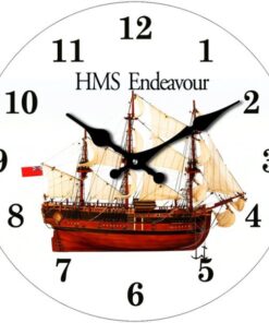 HMS Endeavour Round Analogue Wall Table Shelf Glass Clock