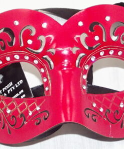Venetian Masquerade Mask Red Leatherette With Diamontes