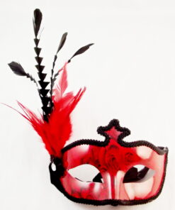 Venetian Masquerade Mask Red Roses With Black And Red Feathers