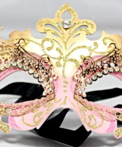 Venetian Masquerade Pink And Gold Mask With Metal Filigree Eyes Diamontes And Glitter