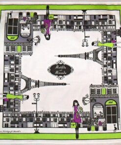 Matilda And Miranda Handkerchief Paris and Flowers - Green Border