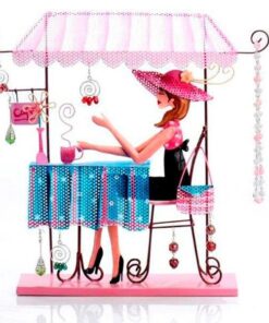Cafe Latte Girl With Pink Hat Metal Jewellery Organizer Stand