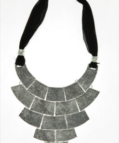 Sistaco The Answer Silver Panel Necklace With Black Fabric Chain