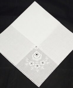 Embroidered Roses Corner White 100% Cotton Bridal Wedding Handkerchief