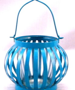 Blue Metal Lantern Tealight Holder