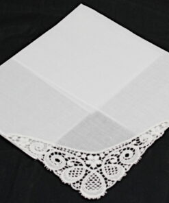 Guipure Lace Corner White 100% Cotton Bridal Wedding Handkerchief - Oval Shapes In Corner