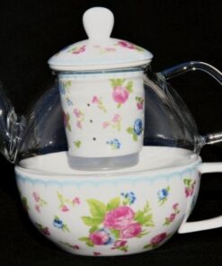 Cavalier Porcelain Tea For One Cottage Rose Cup And Infuser And Glass Teapot