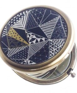 Geometric Blue And Gold Pattern Compact Mirror