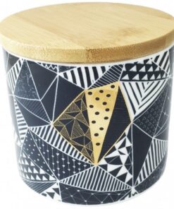 Blue And Gold Geometric Pattern Ceramic Canister